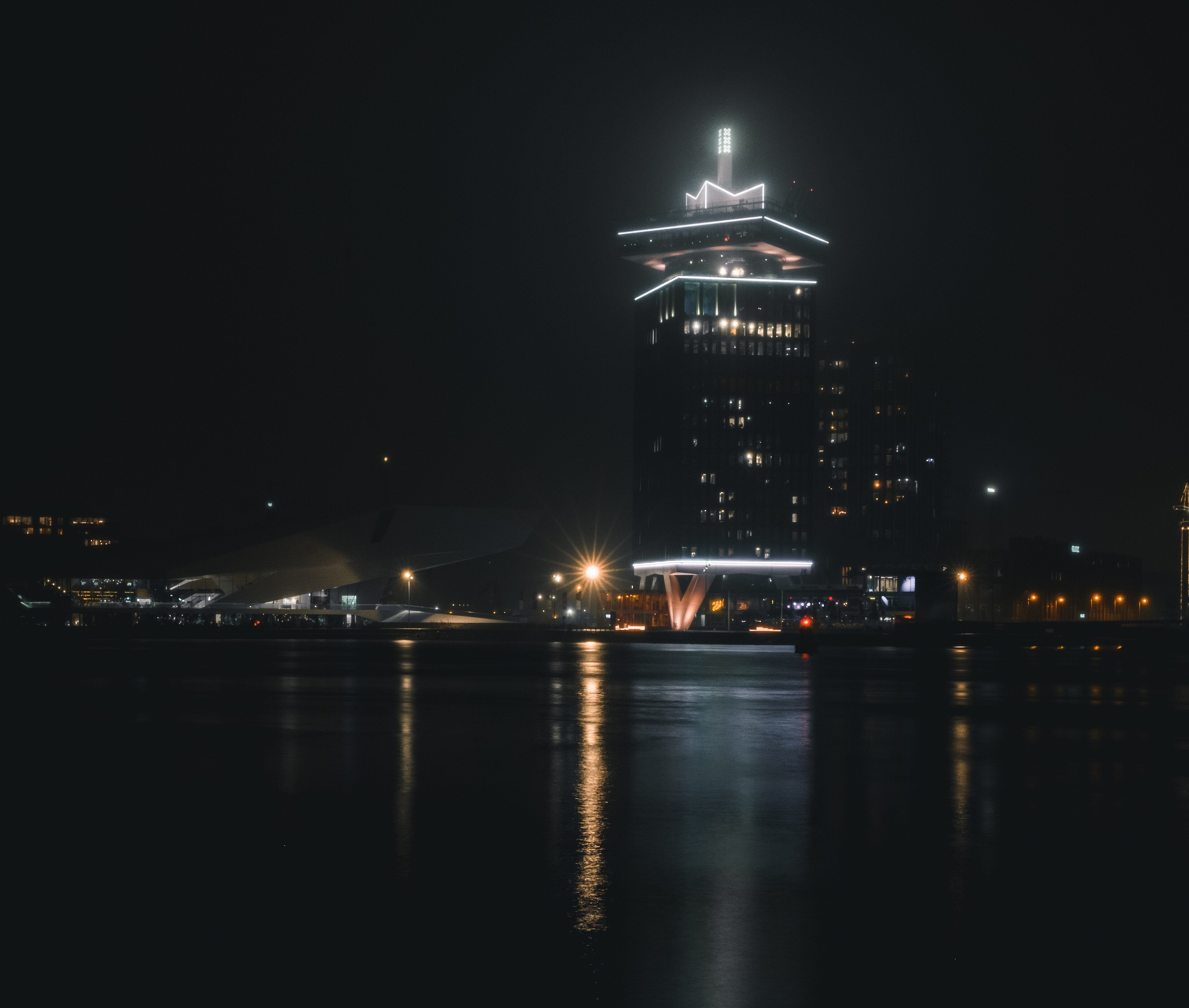The A’DAM Tower and the Eye Filmmuseum on the IJ