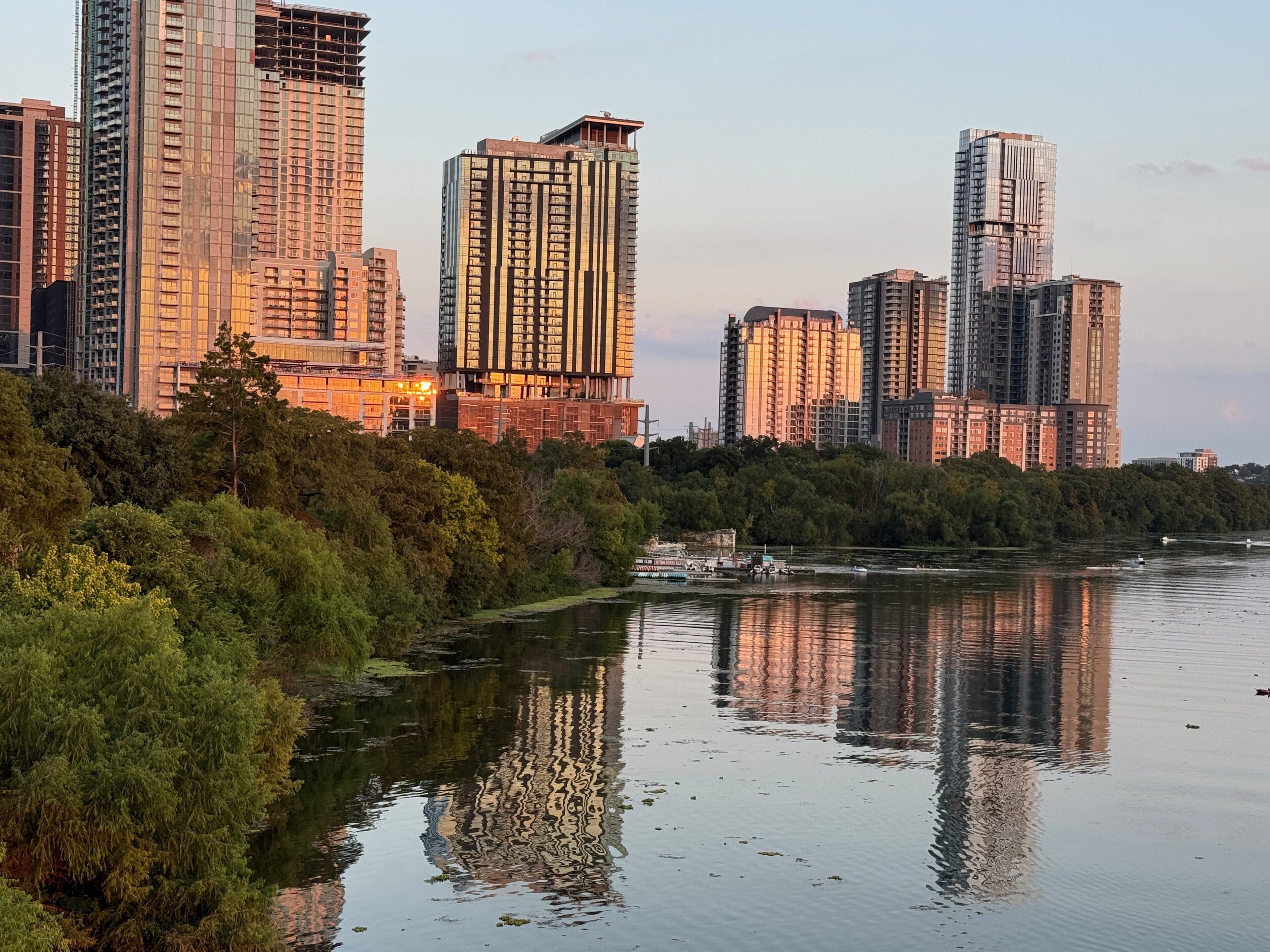 Rainey Street towers above Lady Bird Lake