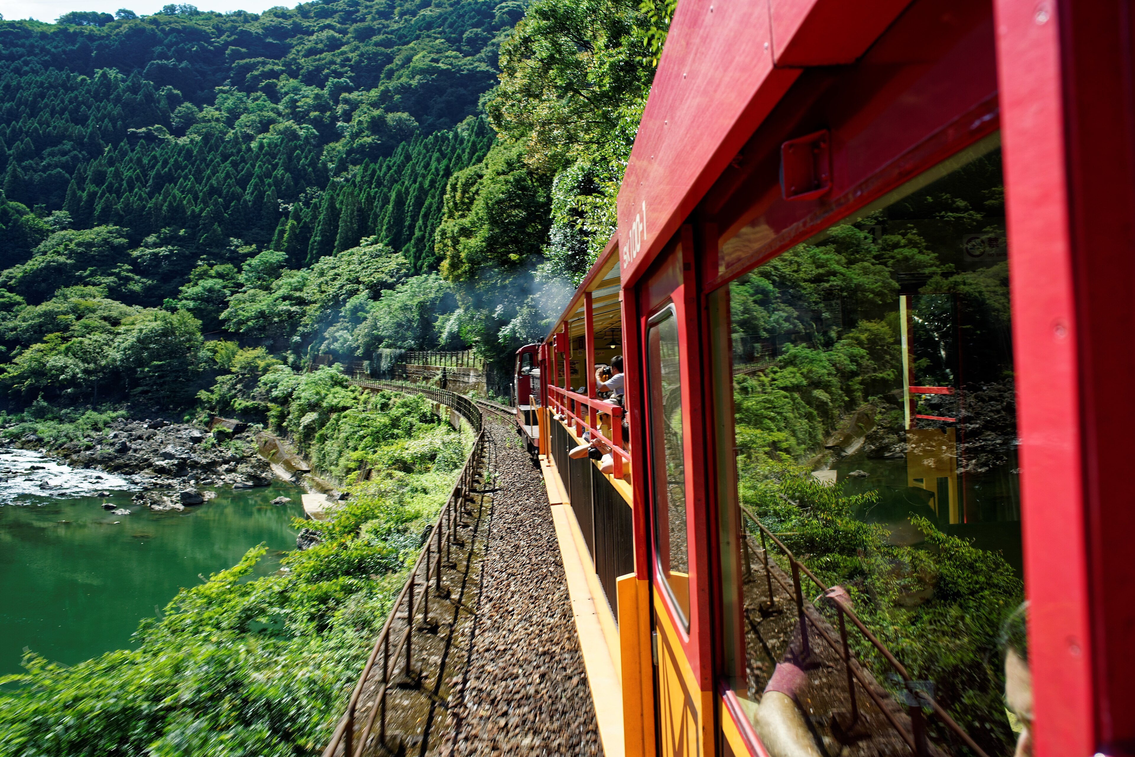 The Sagano Scenic Railway along the Hozu River