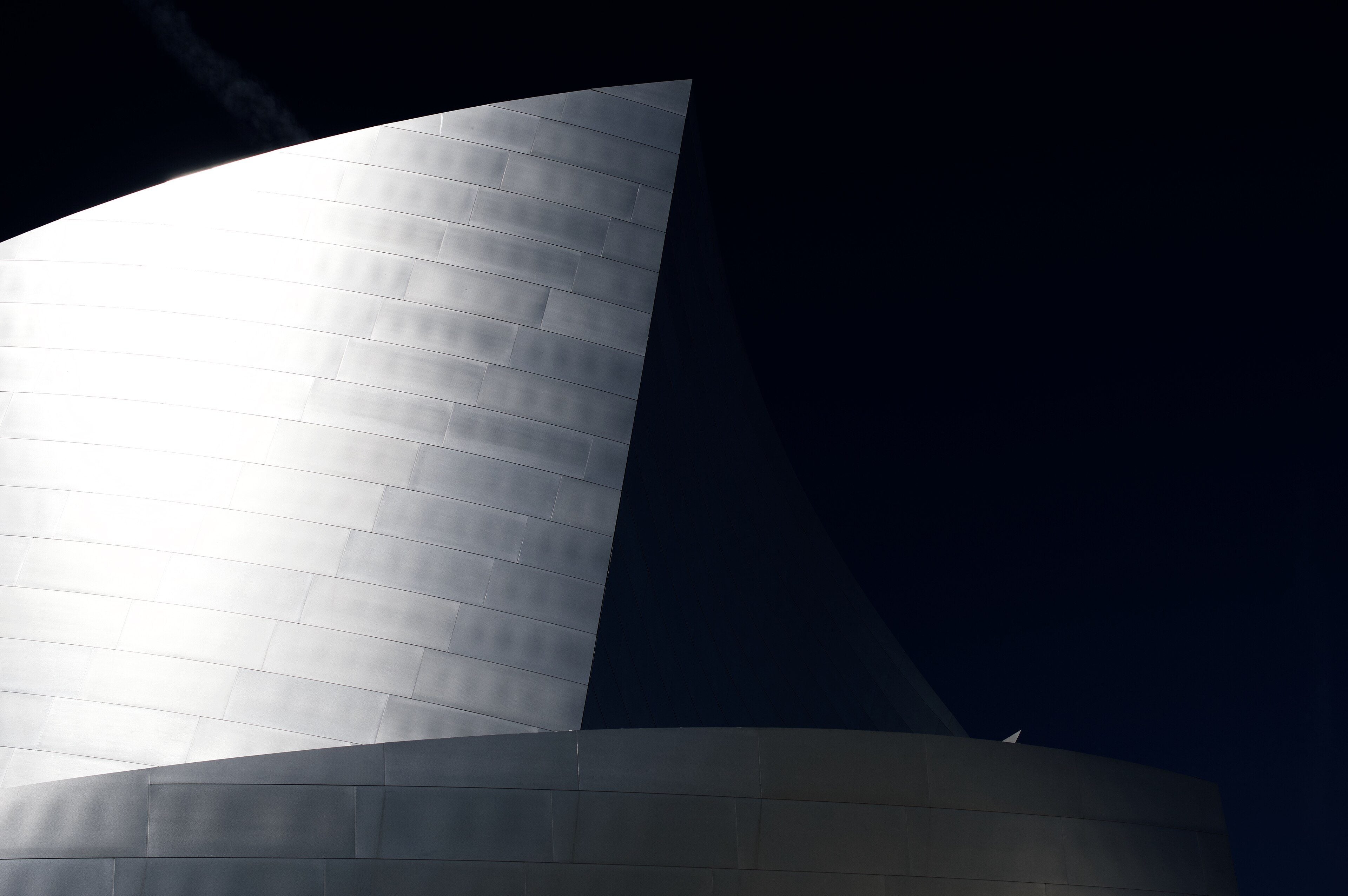 The curved steel walls of Walt Disney Concert Hall