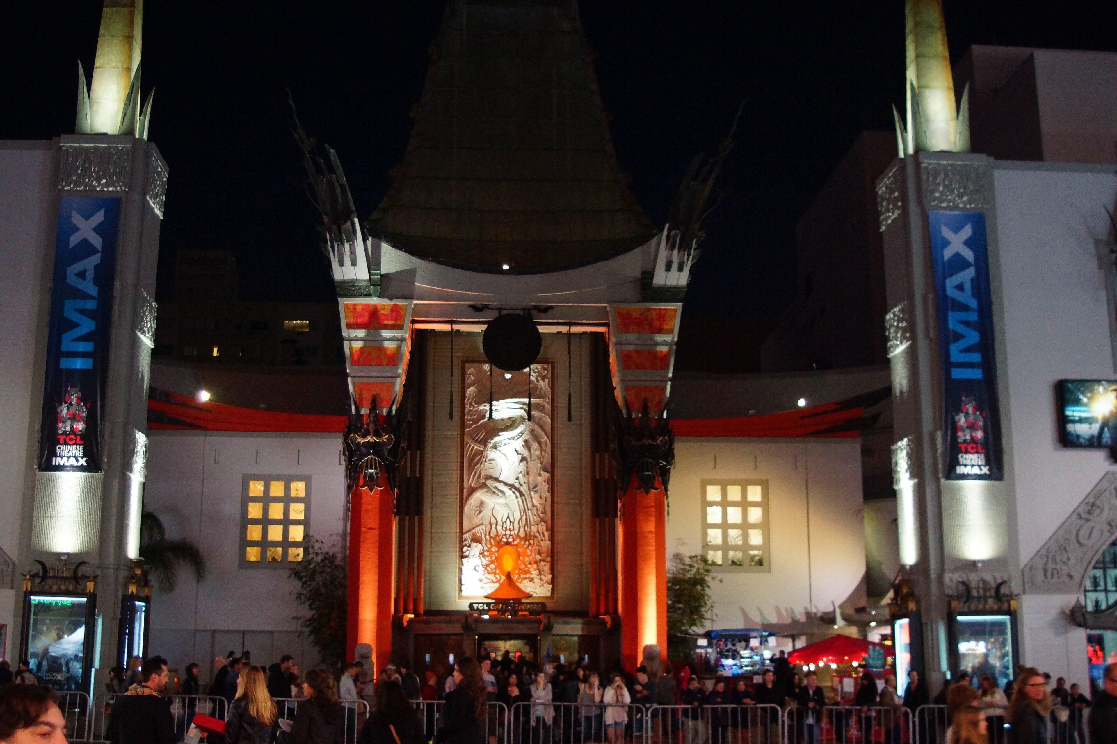 The TCL Chinese Theatre on Hollywood Boulevard at night