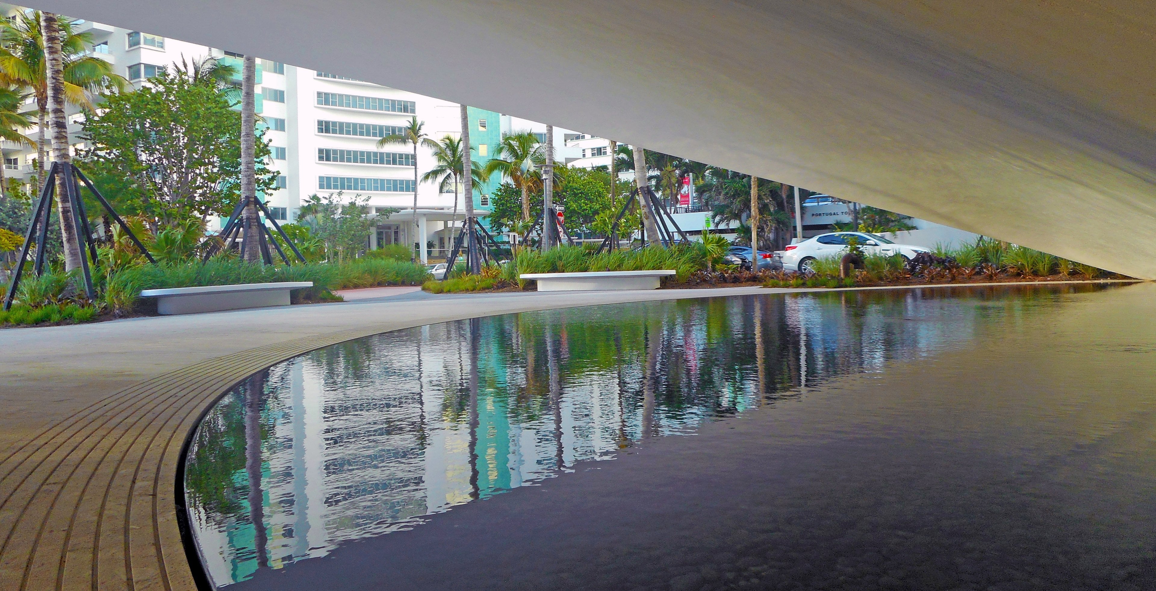 Reflecting pool under the Faena Forum in the Faena District