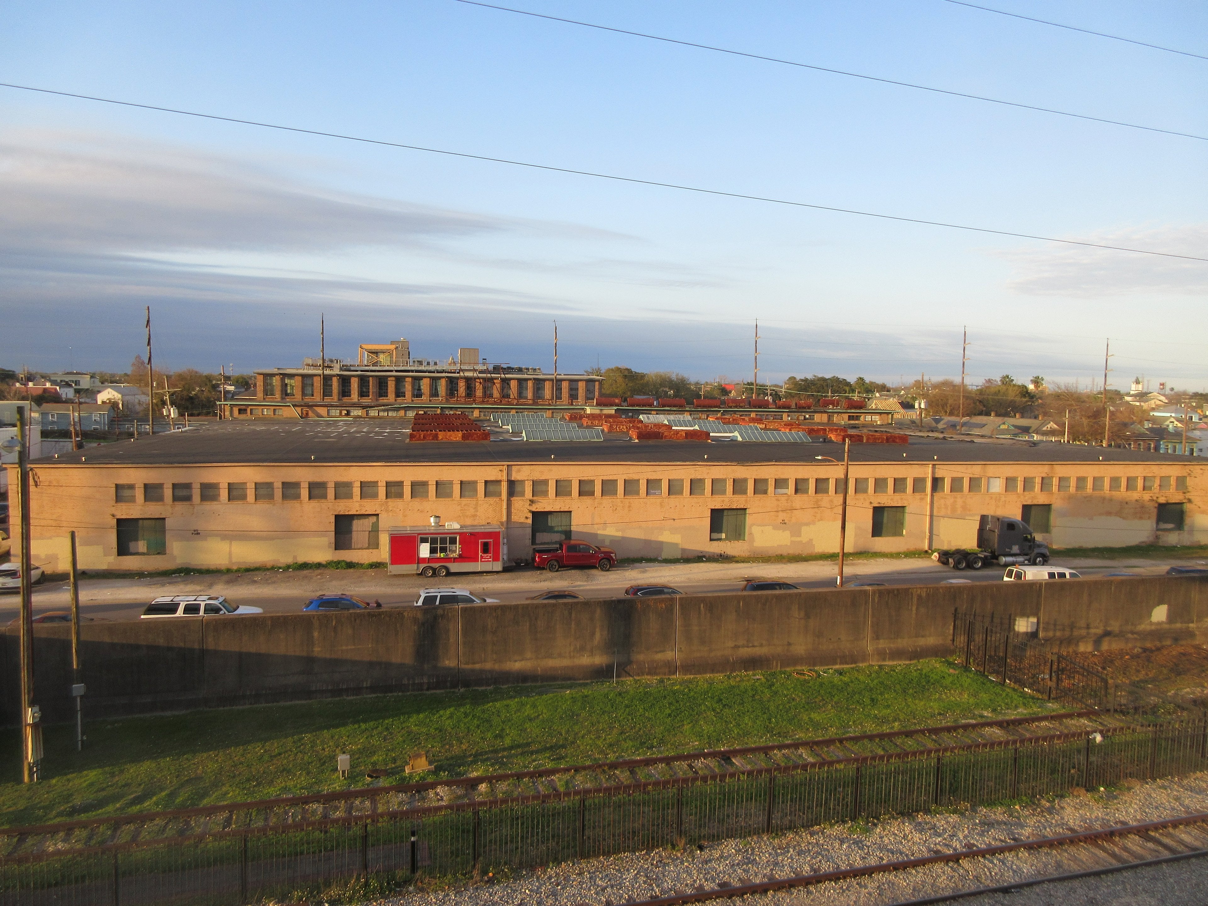 Bywater warehouses seen from the Crescent Park bridge