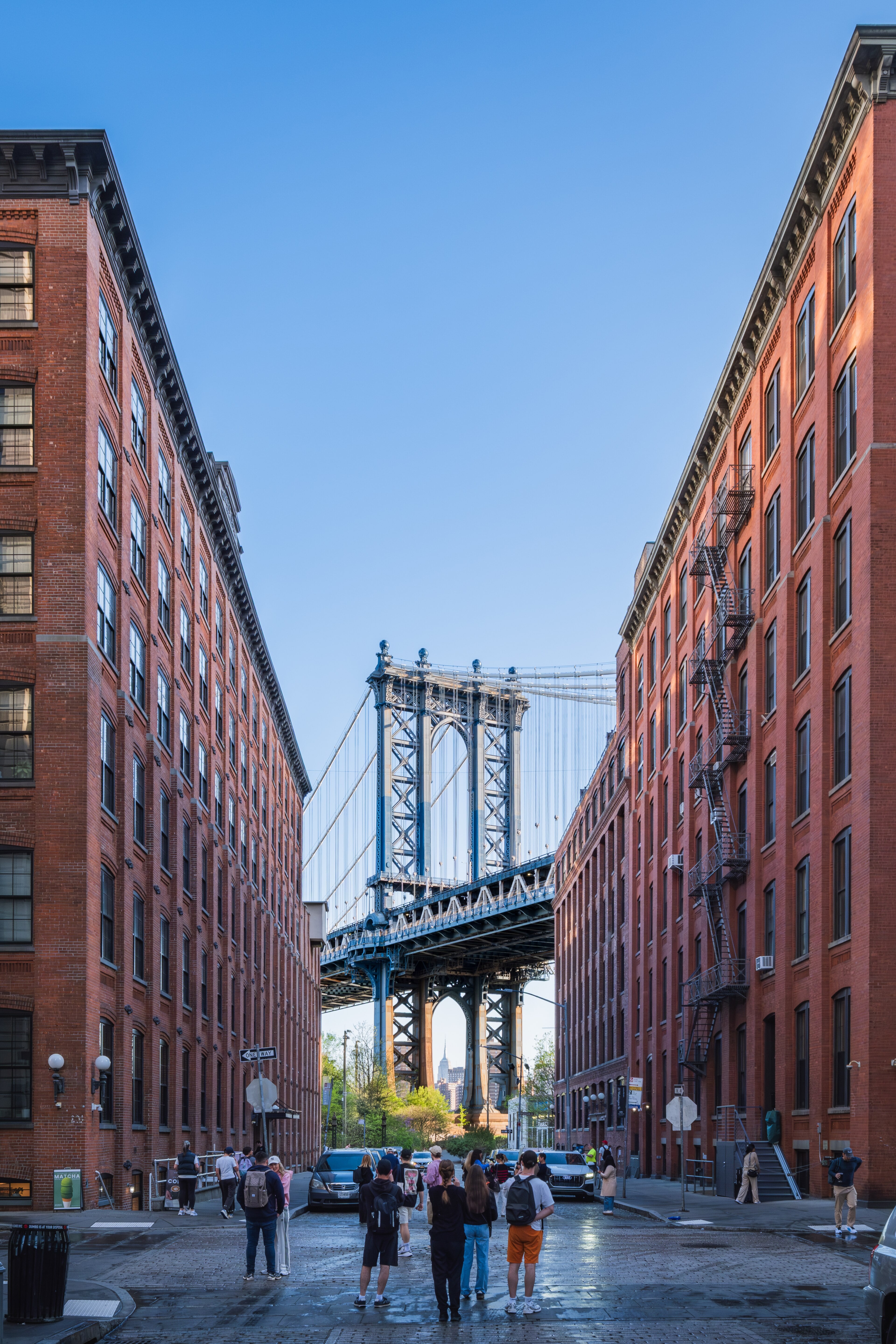 Manhattan Bridge framing the Empire State Building from Washington Street, DUMBO