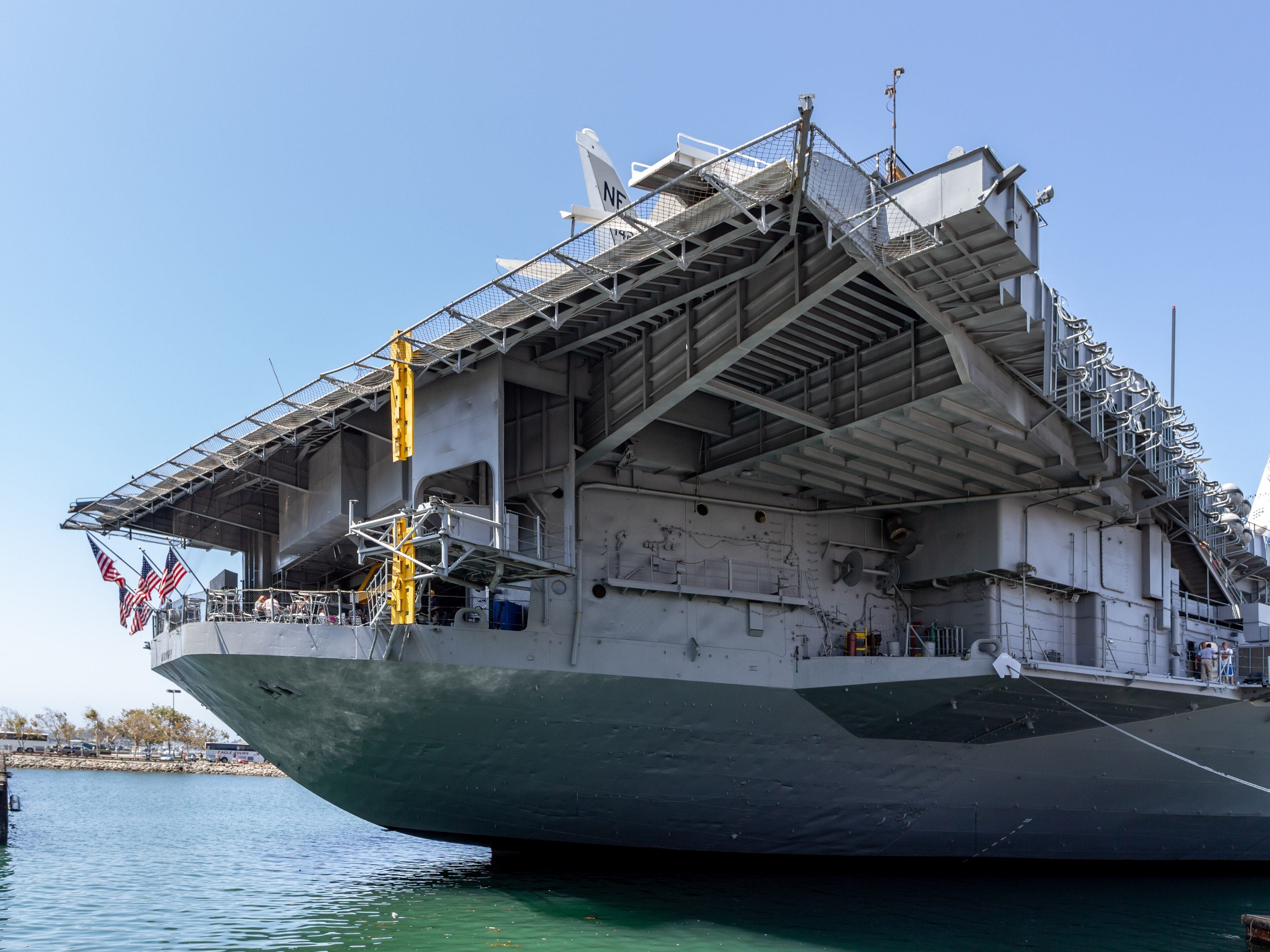 The aircraft carrier USS Midway moored on the downtown waterfront