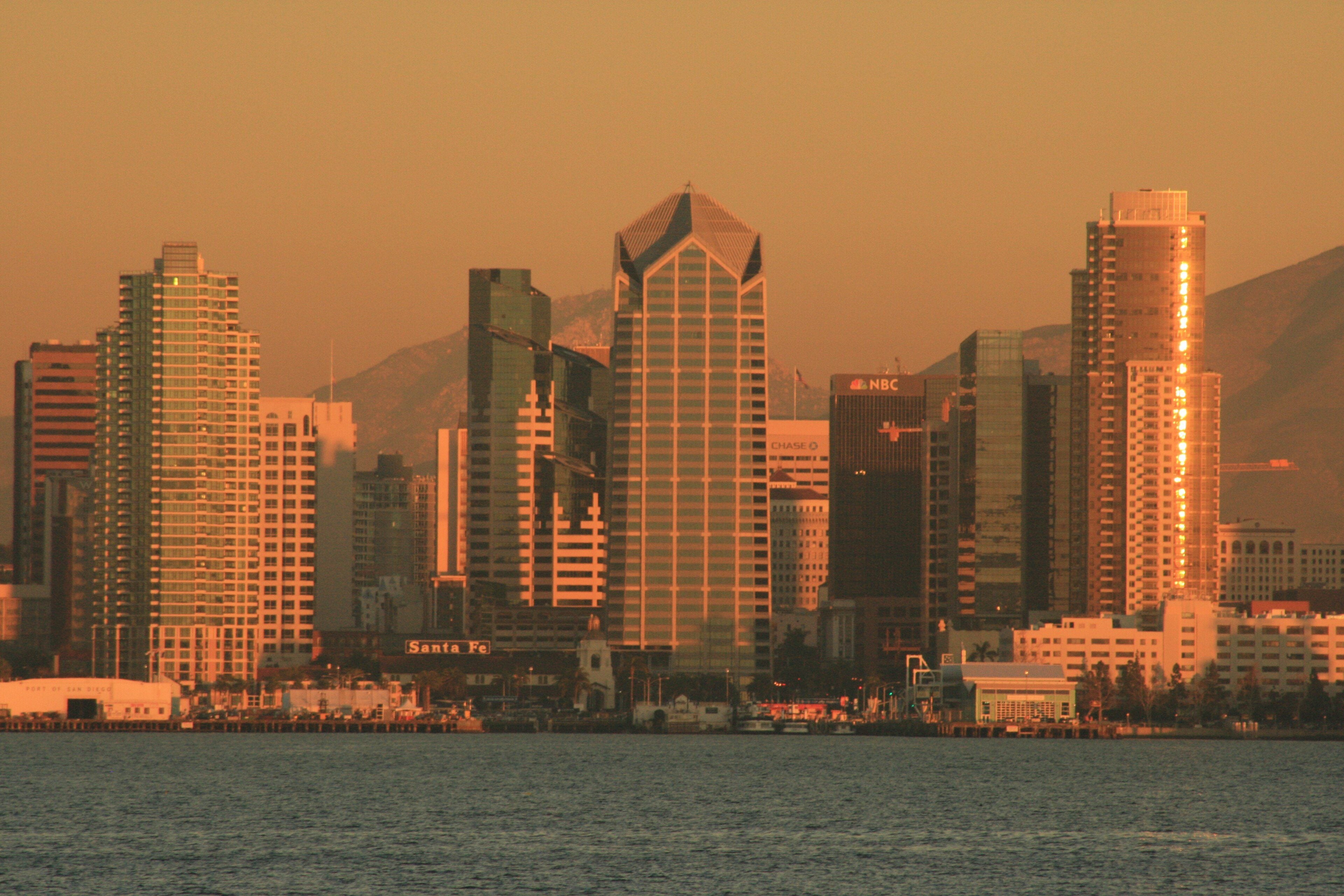 The downtown skyline seen across the bay from Shelter Island