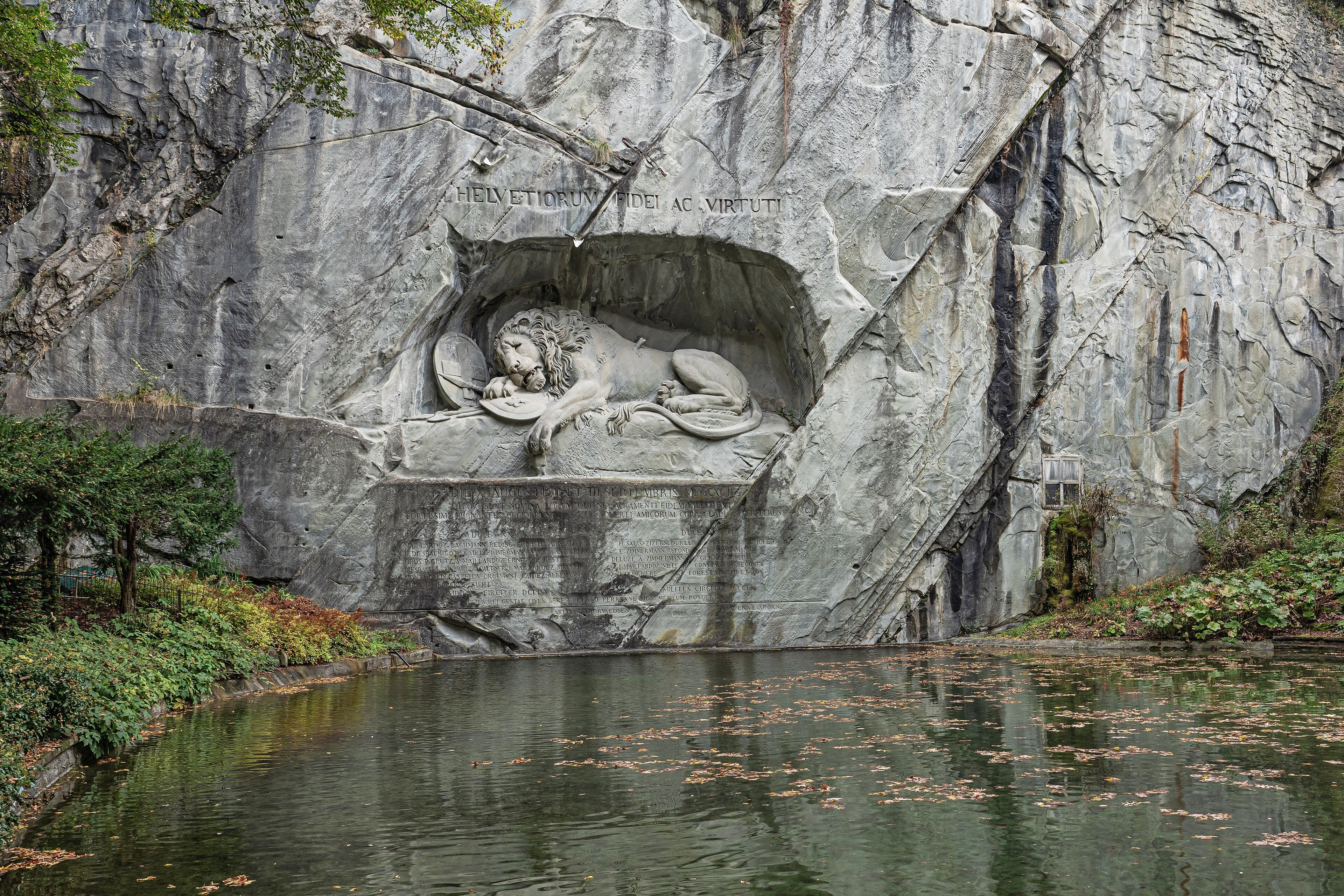 The Lion Monument carved into rock in Lucerne