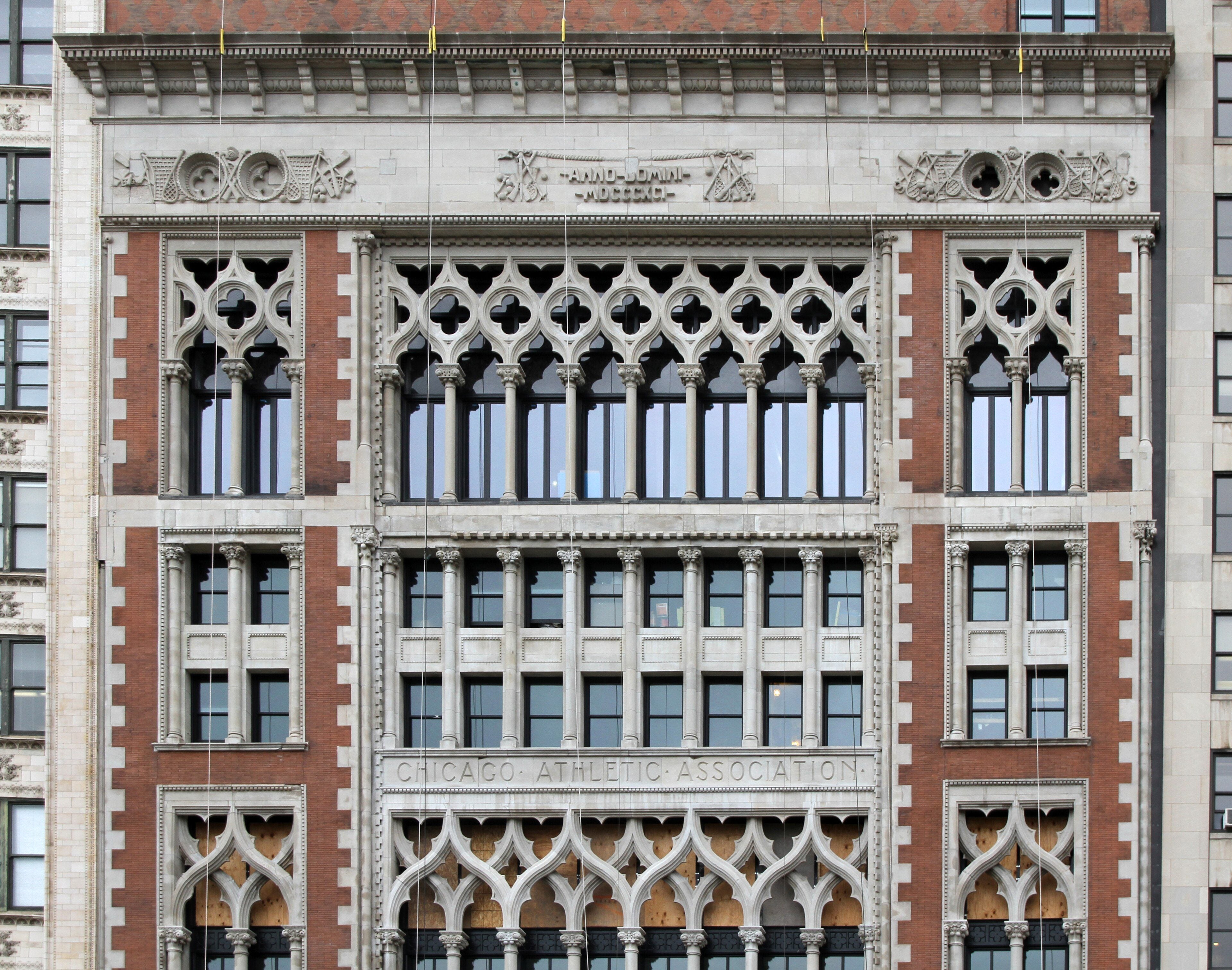 The Venetian Gothic facade of the Chicago Athletic Association on Michigan Avenue