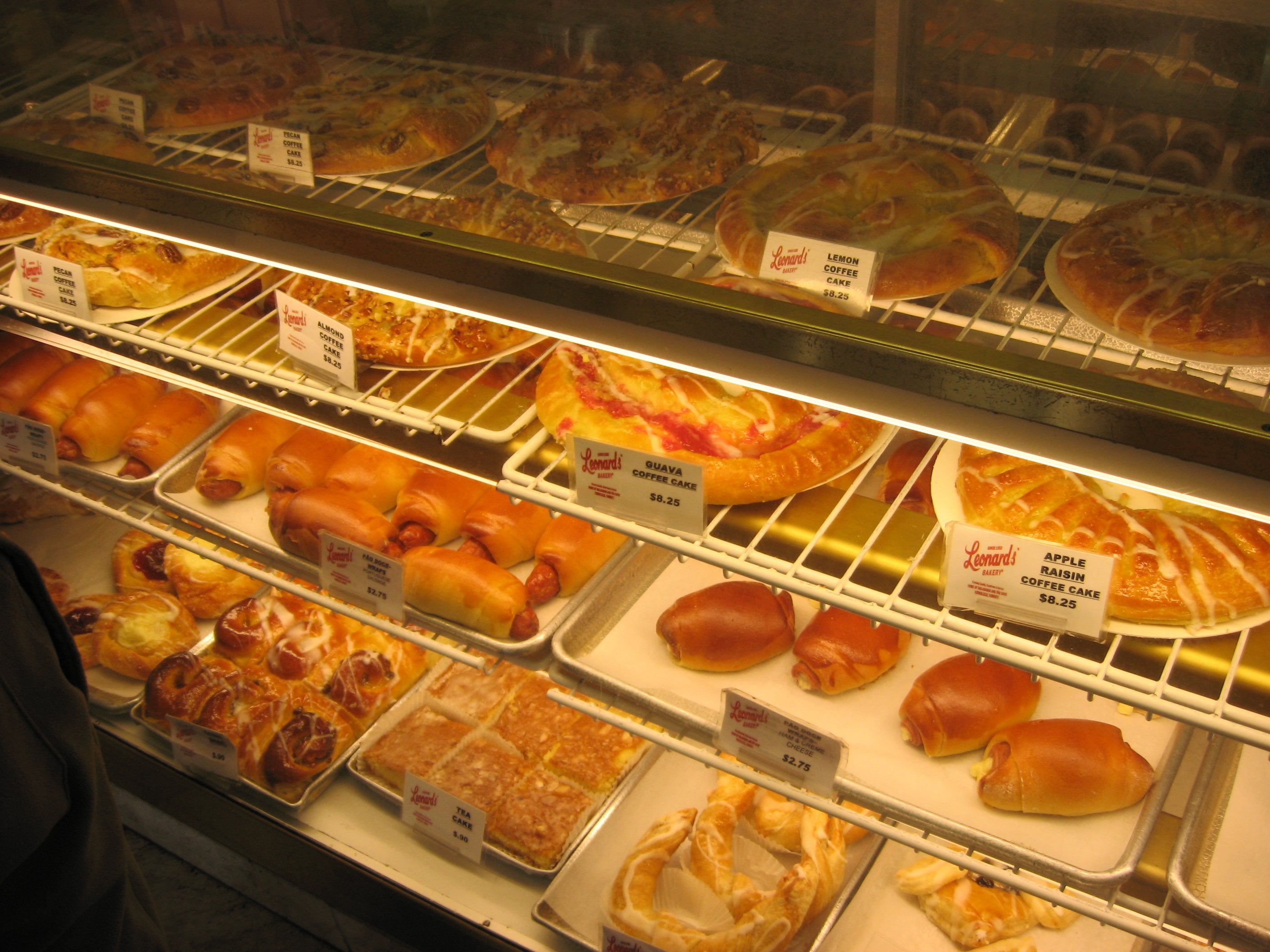 The pastry case at Leonard's Bakery on Kapahulu Avenue