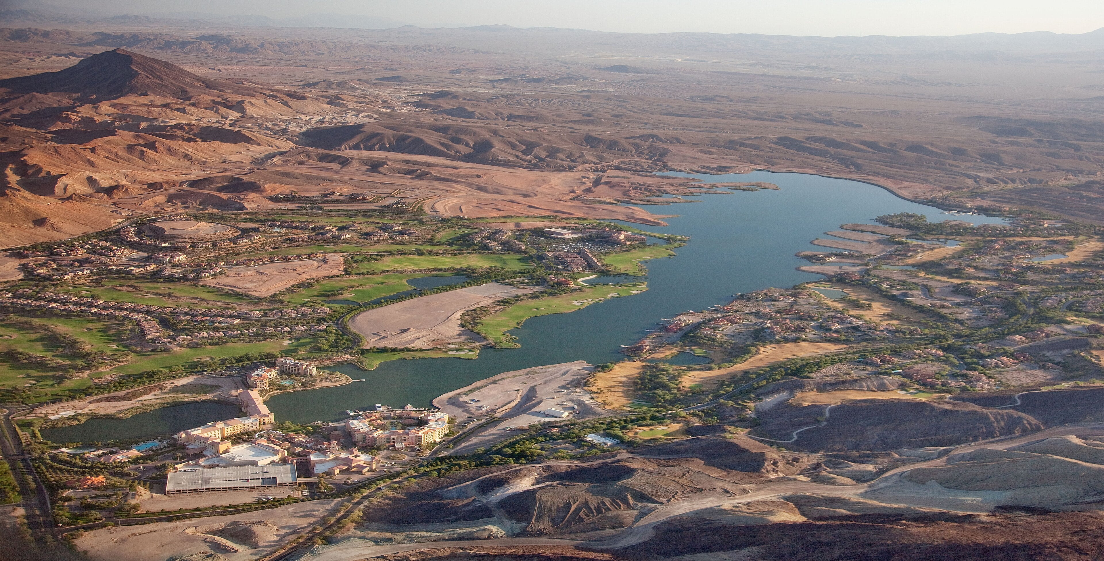 Aerial view of Lake Las Vegas and surrounding hills