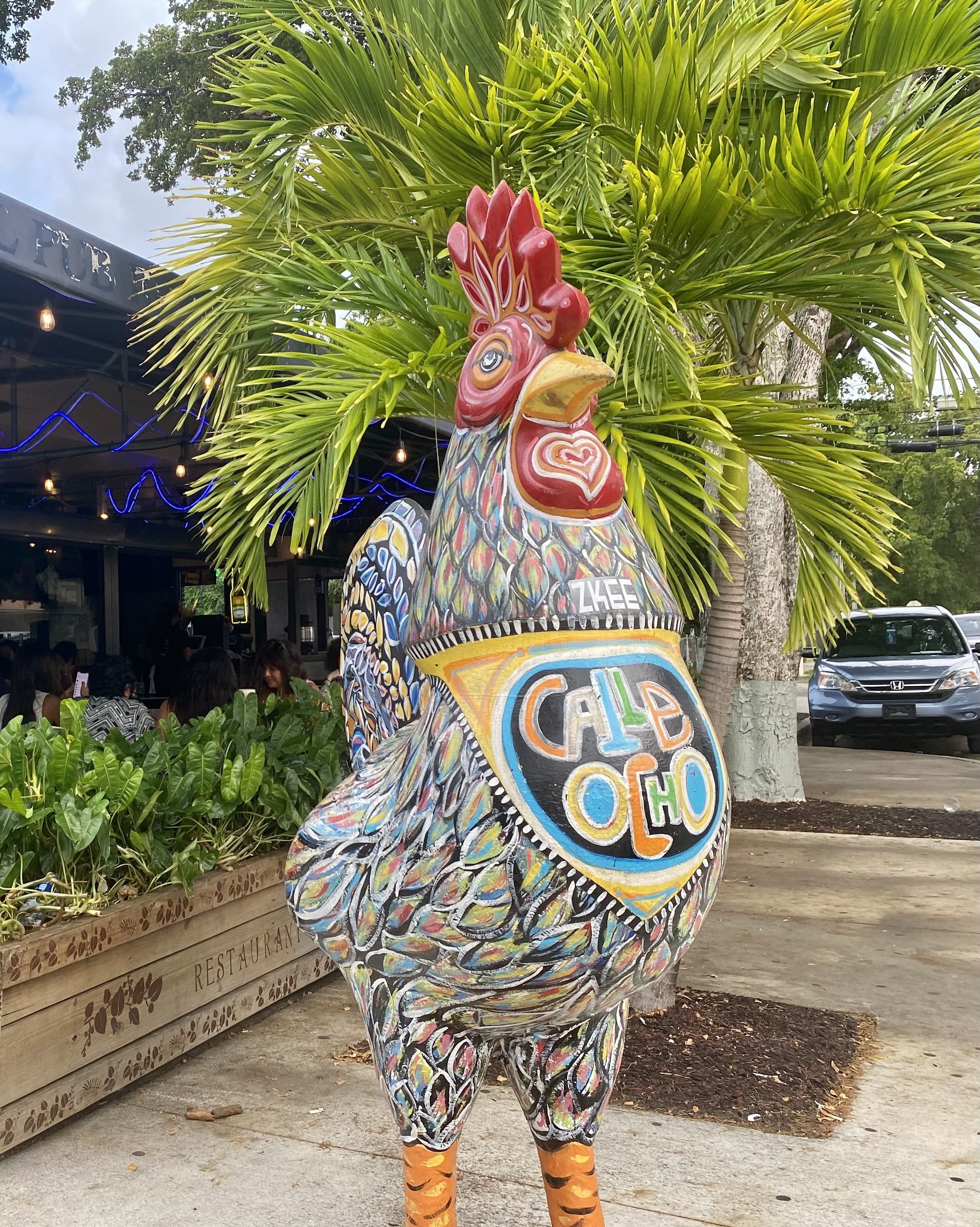 A painted rooster statue on Calle Ocho