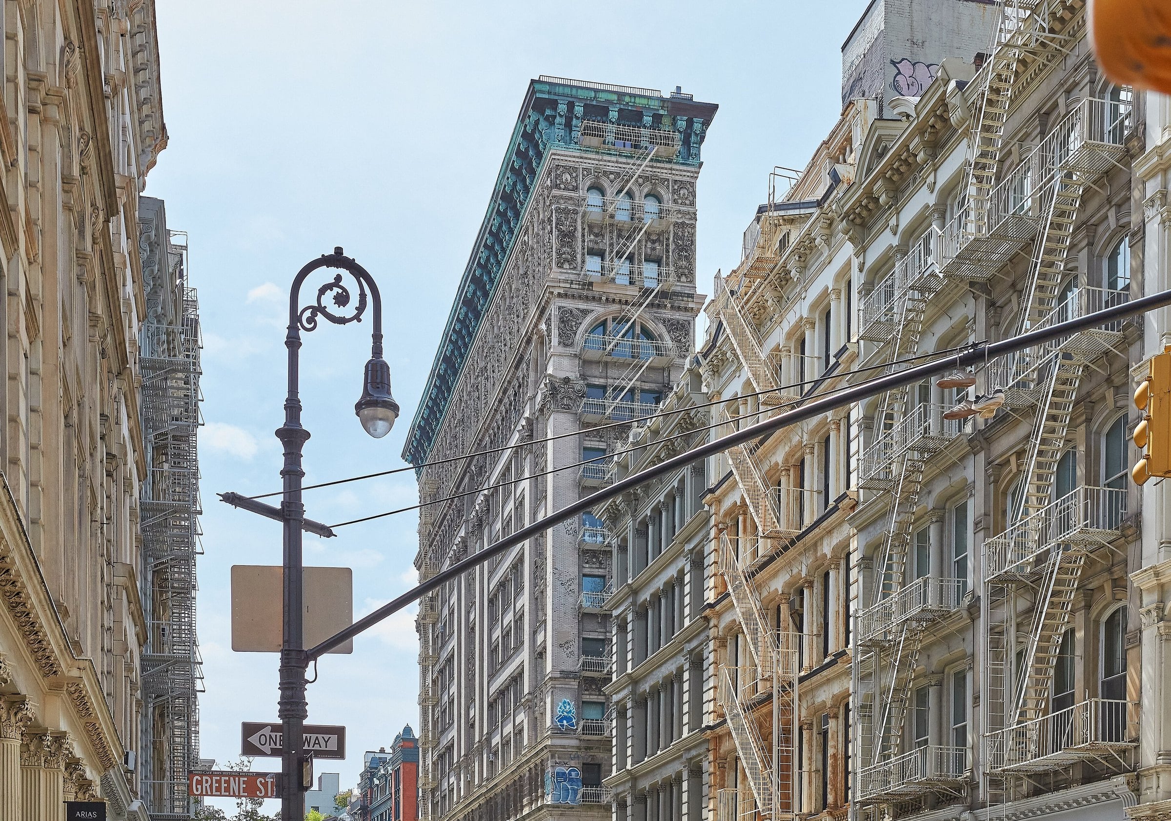 Cast-iron facades on Broome Street seen from Greene Street