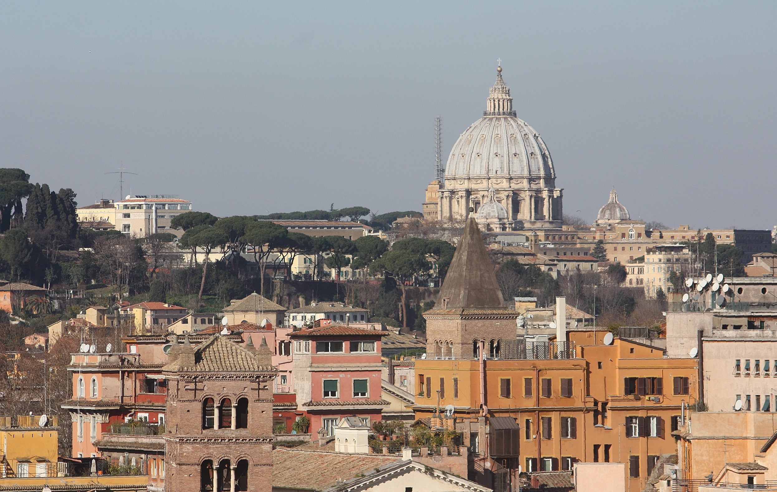 Rome’s rooftops and St. Peter’s dome from the Giardino degli Aranci