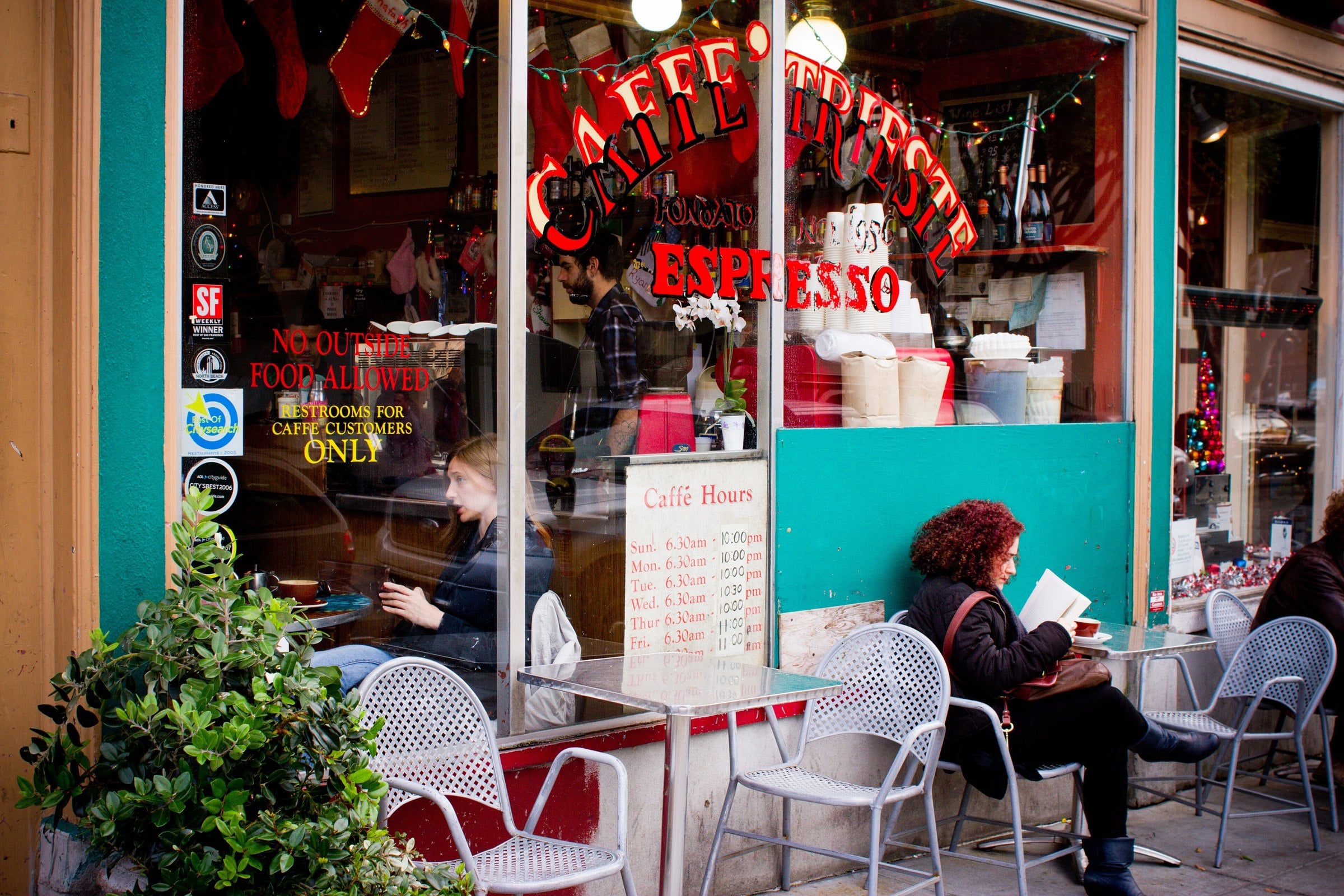 Caffe Trieste storefront at Vallejo & Grant