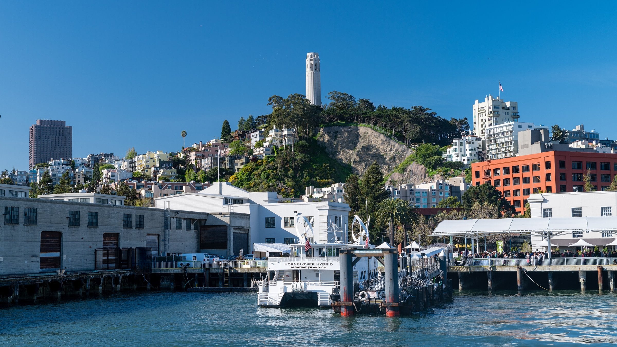 Coit Tower atop Telegraph Hill above Pier 33