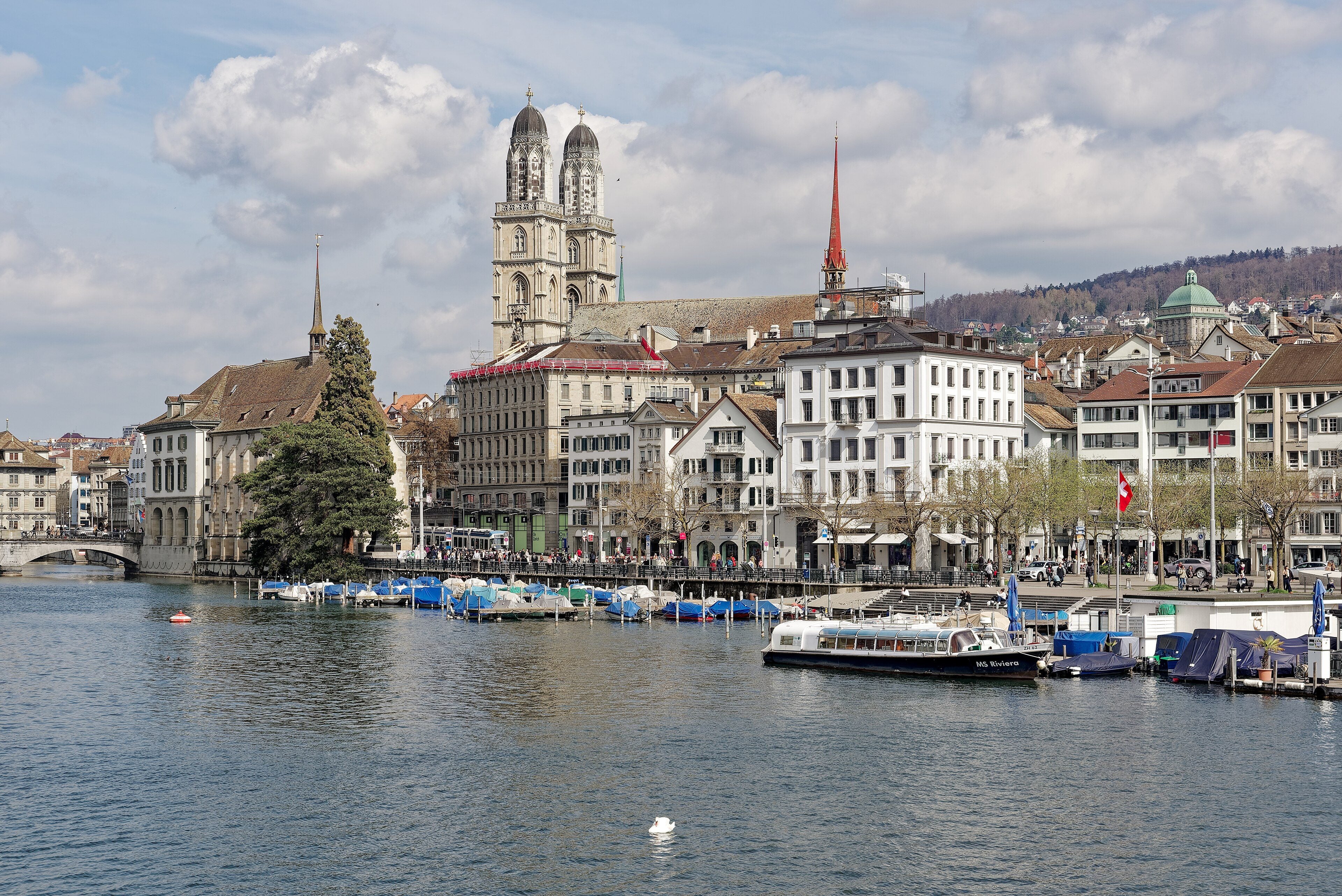 The Grossmünster's twin towers above the Limmat
